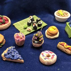 <strong>Polymer Clay/Mini Foods</strong> <br><br>A fast-paced camp that works with making miniature foods, beads, insects, armatures, animals and using some additives to enhance your sculptures. You’re going to love working with your hands to make a lump of clay come alive!